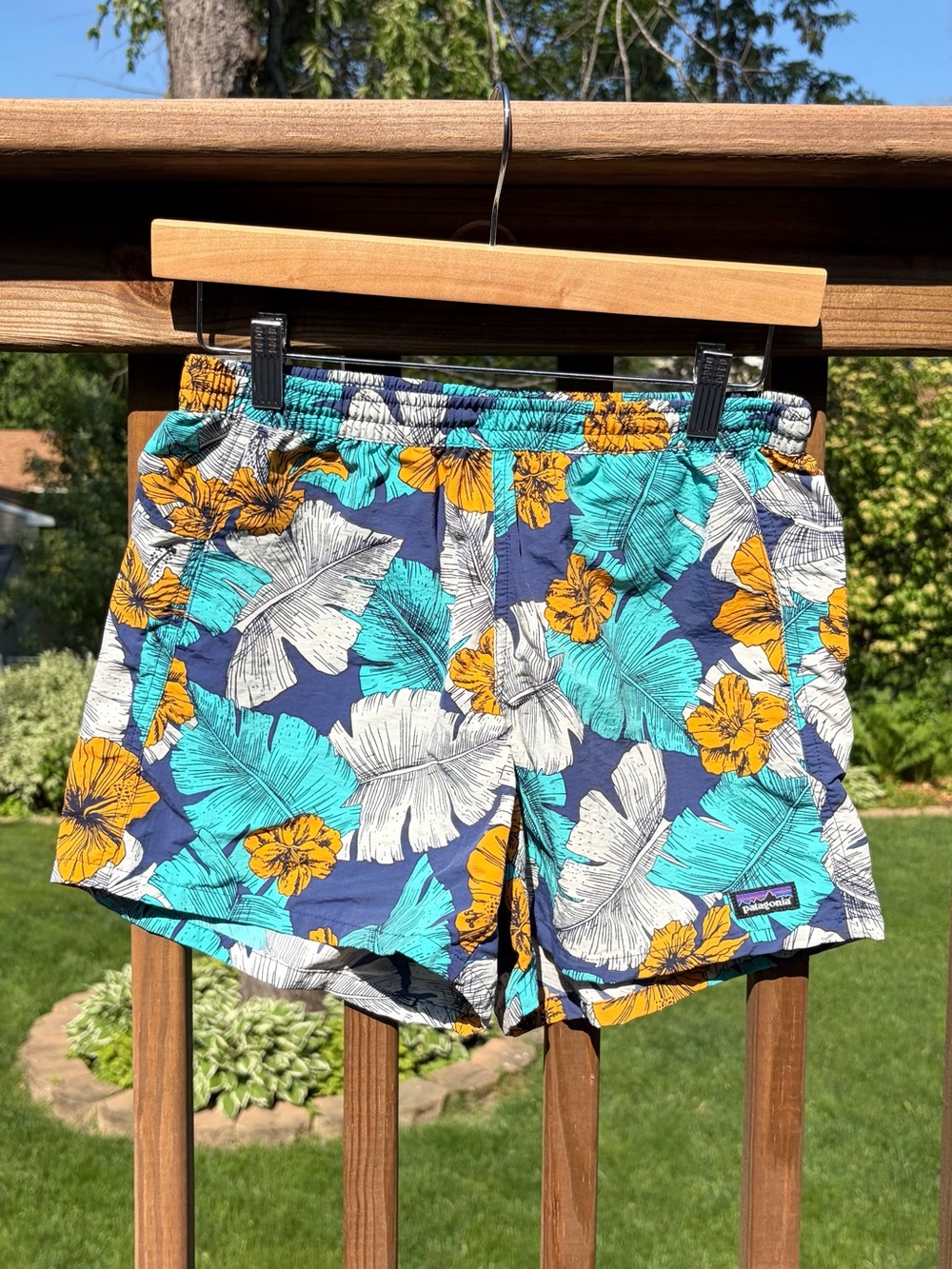 Patagonia Women's Floral Athletic Shorts - Navy, Teal & Mustard